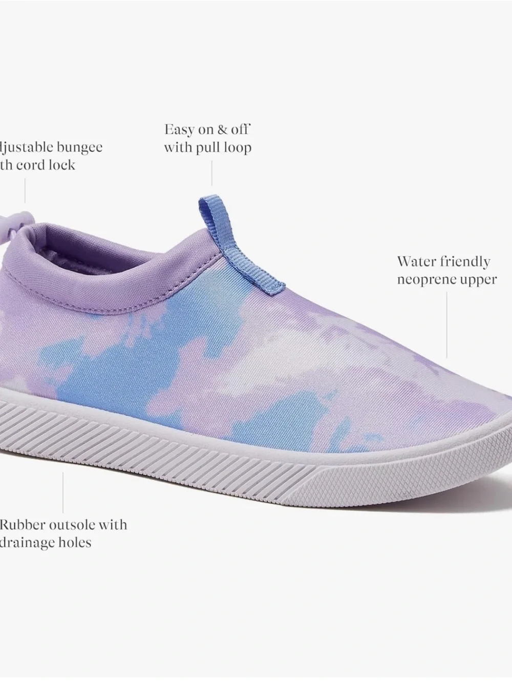 Lands' End Kids Tie-Dye Slip-On Water Shoes in Purple and Blue